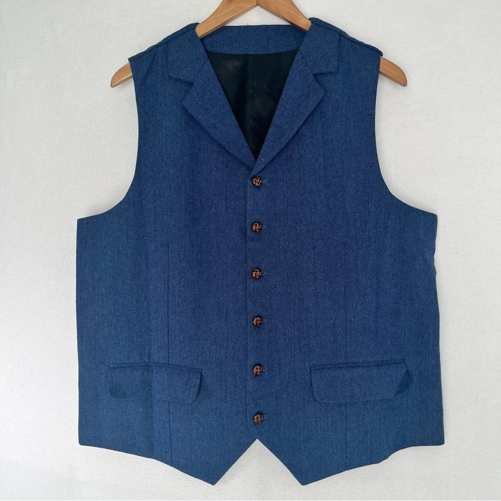 NWOT Unbranded Men's Vest Classic Herringbone Tweed V Neck Chest Pocket Sz L